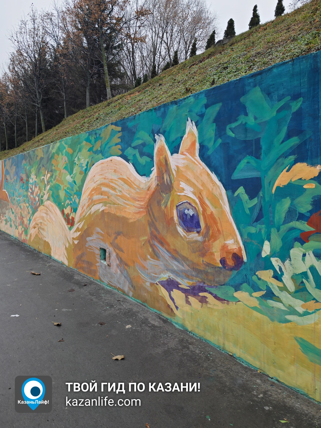 Рисунок Белочки на стене в Парке Горького