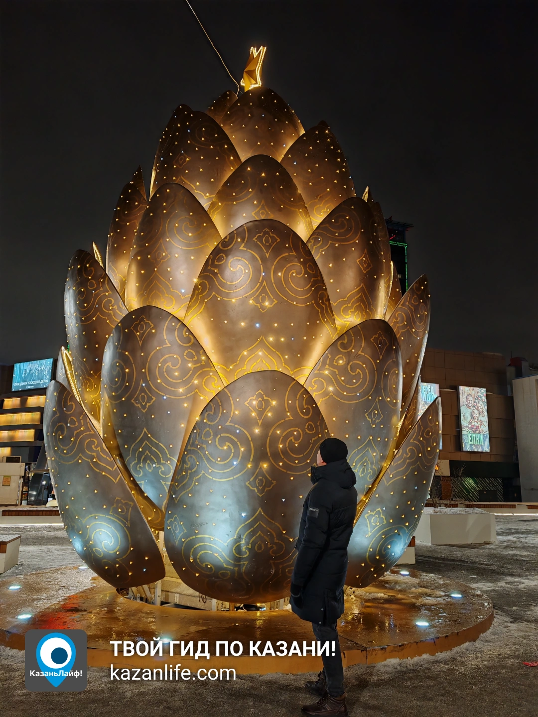 Новогодняя инсталляция Золотая шишка в парке Горького Новогодняя инсталляция Золотая шишка в парке Горького